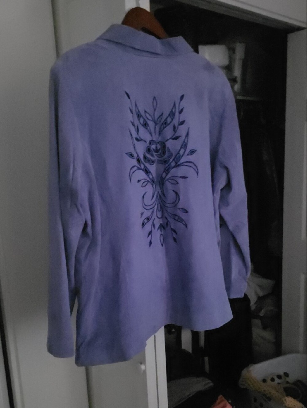 Victor Costa Lavender Suede Jacket with Black Floral Embroidery - Picture 11 of 11